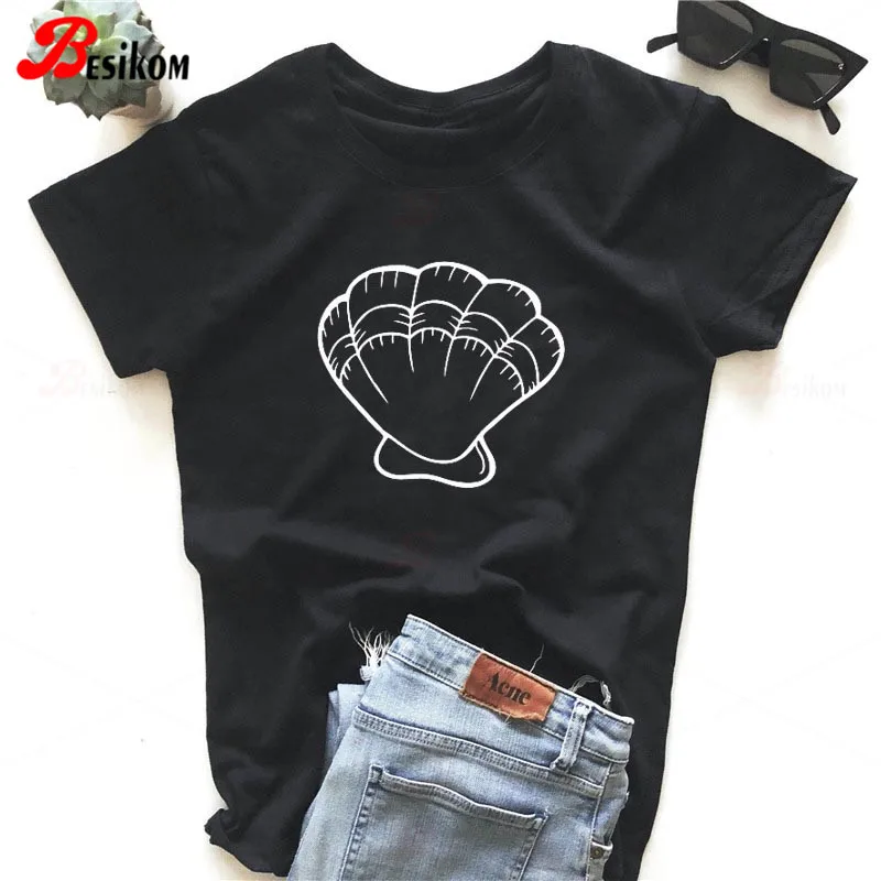 Женская футболка с коротким рукавом и круглым вырезом Besikom черная уличная из 100%