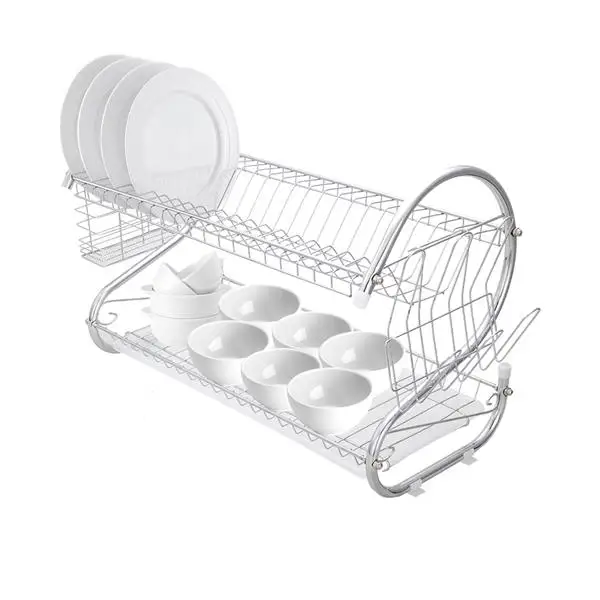

Multifunctional S-shaped Dual Layers Bowls Dishes Chopsticks & Spoons Collection Shelf Rack Dish Drainer Kitchen Washing Holder