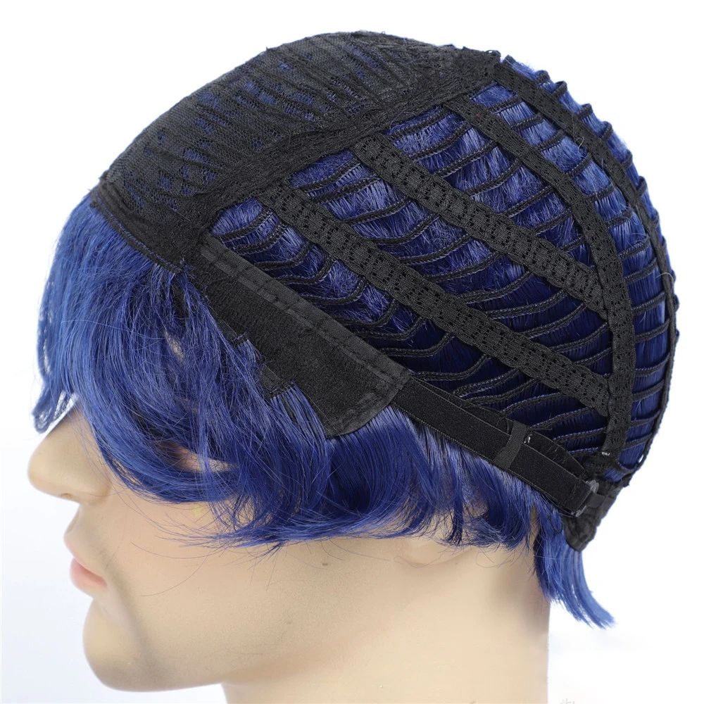 

Men's Blue Nature Wavy Wig Heat Resistant Fiber Male Short Layered Cosplay Costume Party Looking Natural Wig
