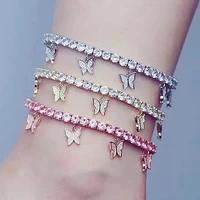 fashion alloy butterfly anklet for women shining beach trendy aaa rhinestone bling 3color tennis chain accessories jewelry gifts