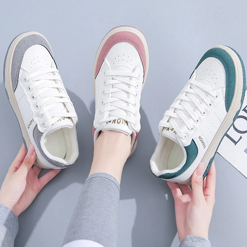 

Модные женские кроссовки Ins 2021, корейские белые ботильоны для снега, плюшевые теплые ботинки на плоской подошве 4 см, уличная одежда смешанны...