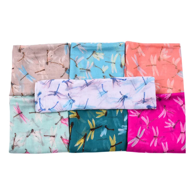 Женский Длинный шарф из вуали Amazon's модный пляжный с принтом стрекозы для лета