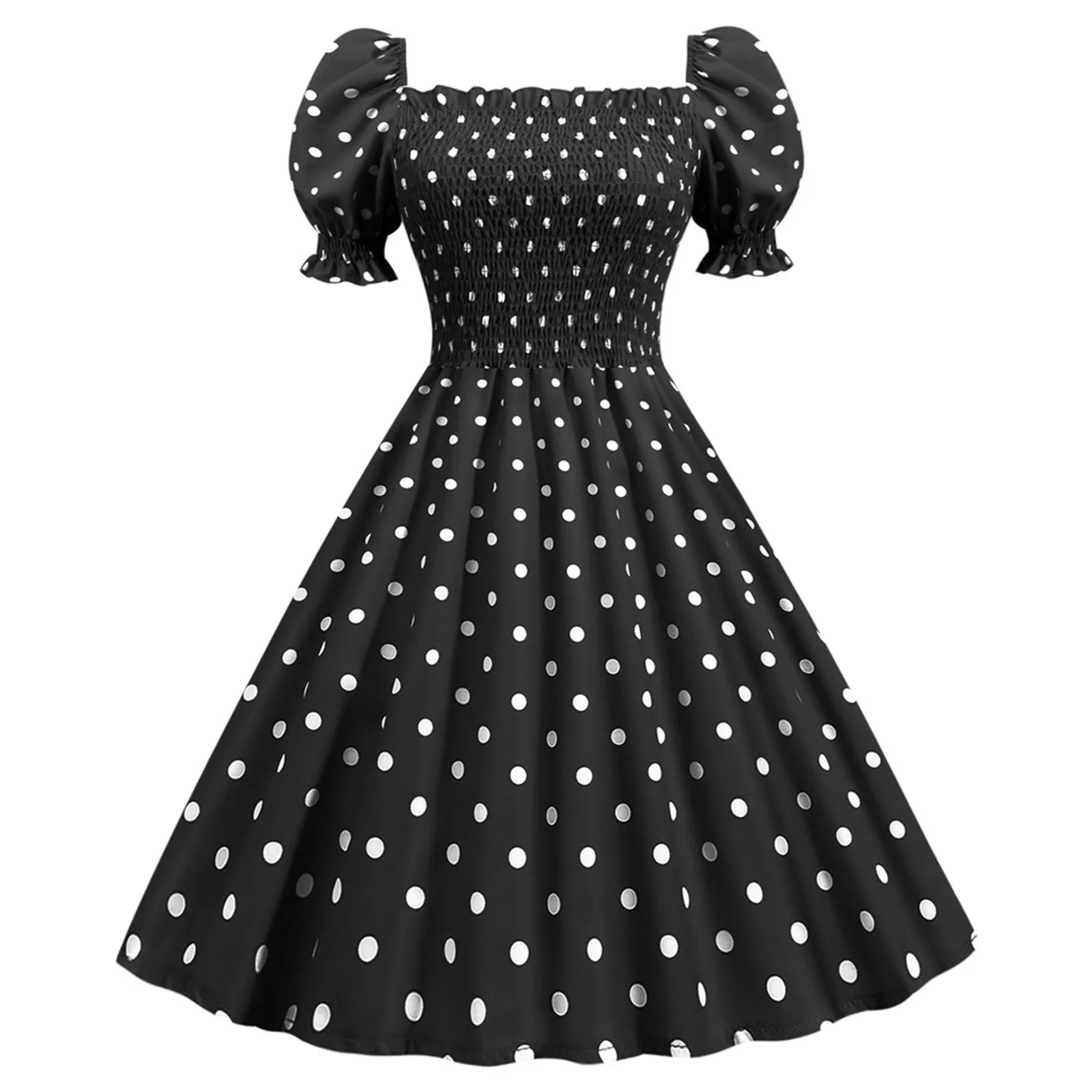 

Fashion Womens A Line Flare Vintage Dress Prom Swing Short Sleeve Polka Dot Printing Party Dress dresses for women 2021