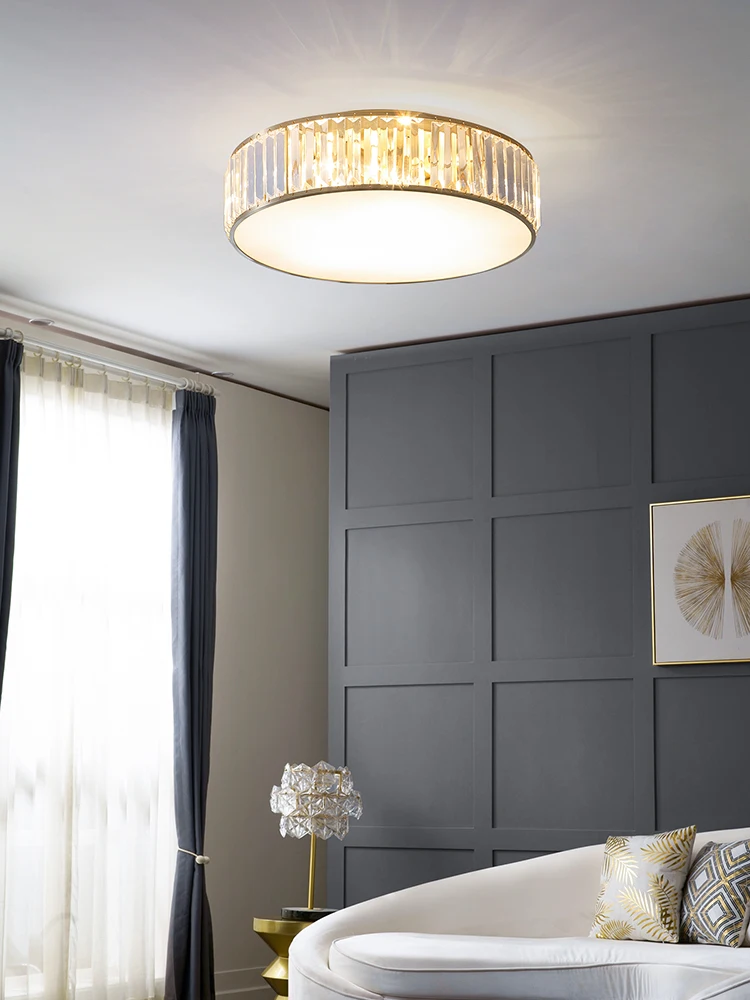

Crystal copper American style living room bedroom study led modern minimalist round ceiling lamp