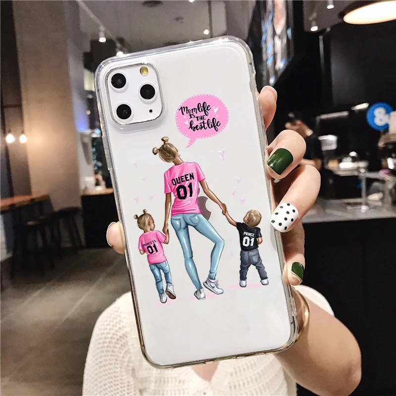 Fashion Black Brown Hair Baby Mom Girl Queen Case For iPhone 11 Pro Max Xs XR 6 6S 7 8 Plus soft silicone Woman Phone Cover | Мобильные