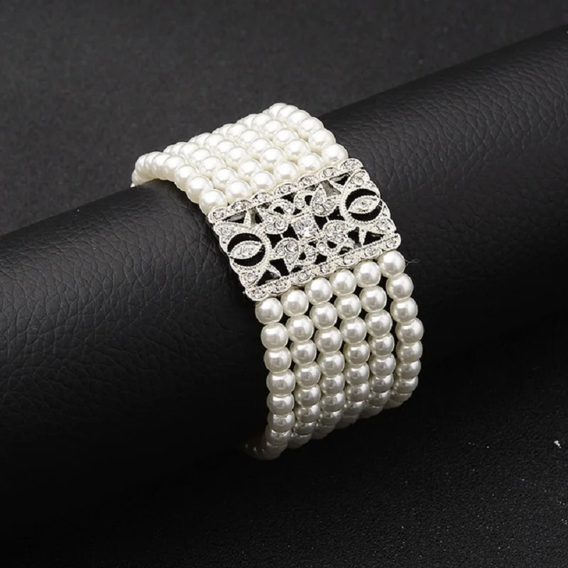 SLBRIDAL прозрачный браслет для невесты стразы Кристальный жемчуг растягивающийся