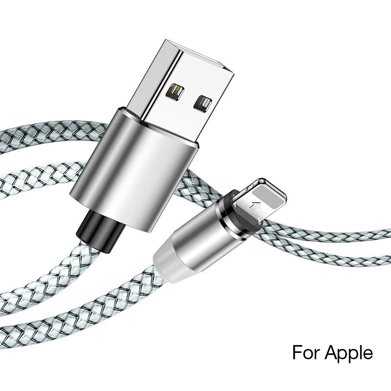 Silver For Apple Магнитный светодиодный кабель MADATA Micro usb type C, магнитный usb-кабель для зарядки iPhone 11X7 8 XS Max XR huawei samsung xiaomi LG - Цвет: Silver For Apple