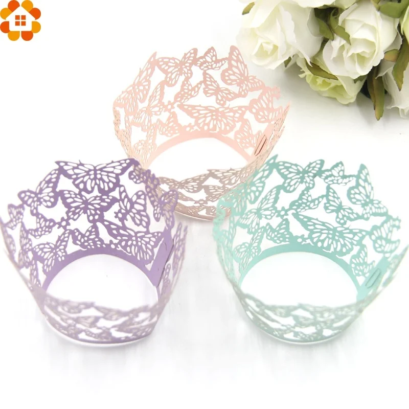 

10PCS Lovely Butterfly Little Vine Lace Laser Cut Cupcake Paper Wrapper Liner Baking Cup Home/Wedding/Birthday Party Decoration