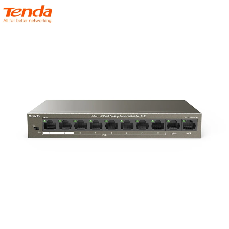 Tenda TEF1110P 8 63W Ethernet сетевой коммутатор Gigabit Порты и разъёмы 250 м дальнее расстояние