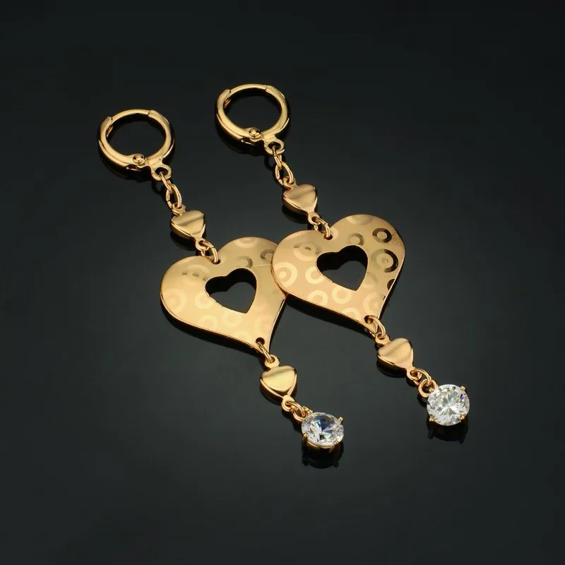 

New Hot Gold Color Long Heart Drop Dangle Earrings Jewelry for women