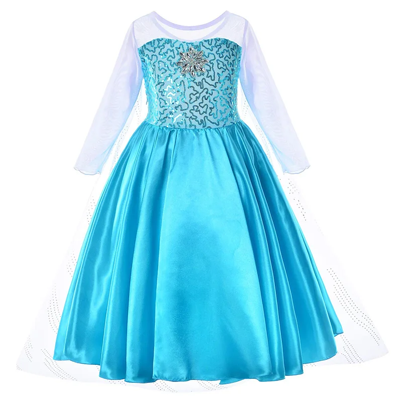 Dress Комплект для девочек с принтом Эльзы, платье принцессы для детей с украшением в виде кристаллов декоративный костюм детей Снежная королева 2 с изображением принцессы Эльзы детское рождественское День рождения Платье для косплея - Цвет: Dress
