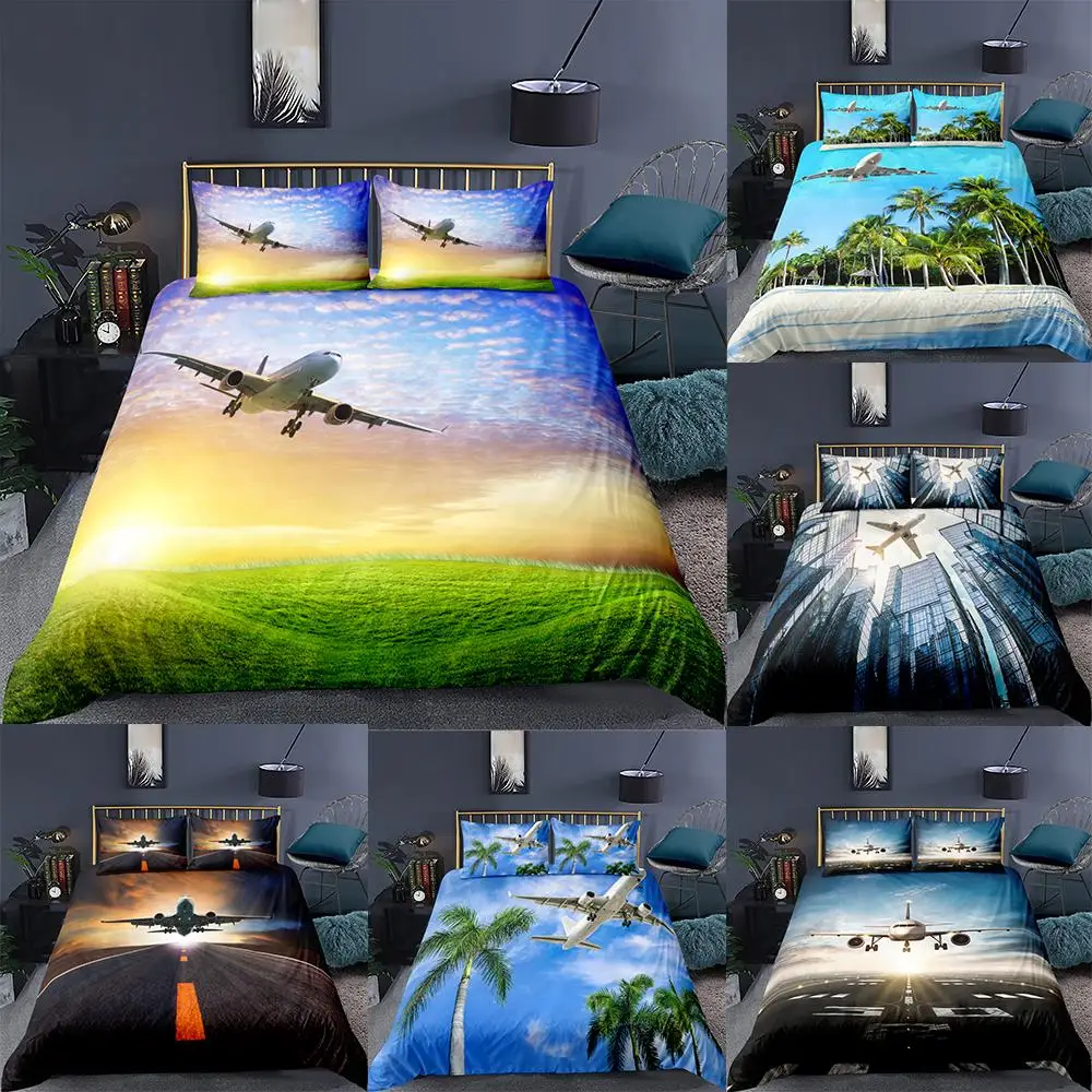 

2021 3D Bedding Set for Boy Airplane Duvet Cover Aircraft Quilt Cover Home Bed Textile Bedding Plane King Single Double Sizes
