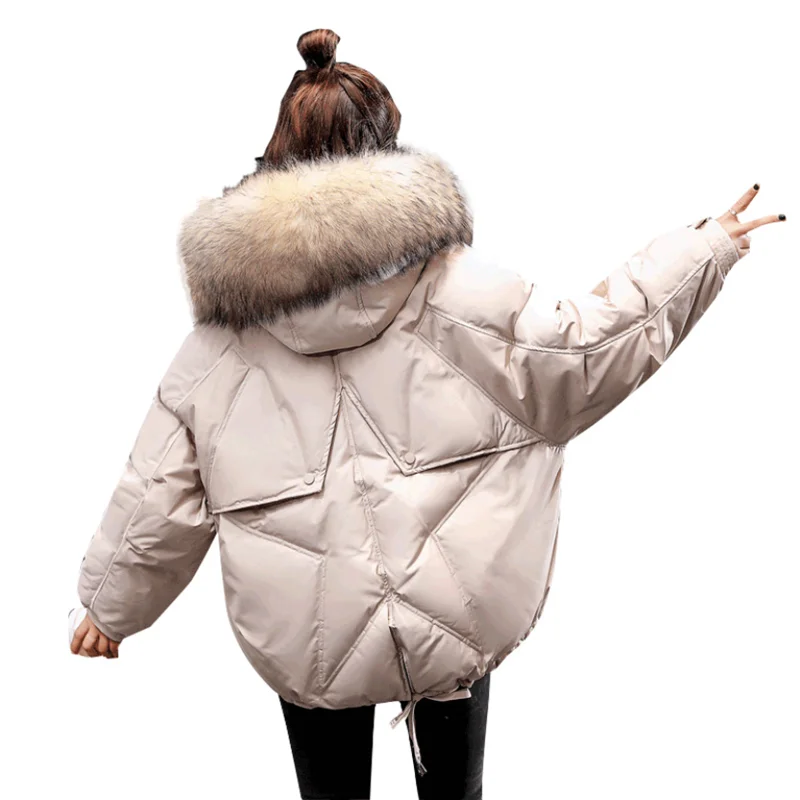 

2019 new style Korean version down jacket short style loose super large wool collar women coat simple fashion lady clothes