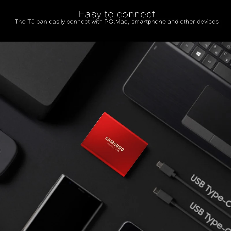 Samsung T5 портативный SSD 250 Гб внешний твердотельный накопитель 500 Гб 1 ТБ жесткий диск HD диско Дуро ssd 2 ТБ Gen2(10 Гбит/с) и назад co