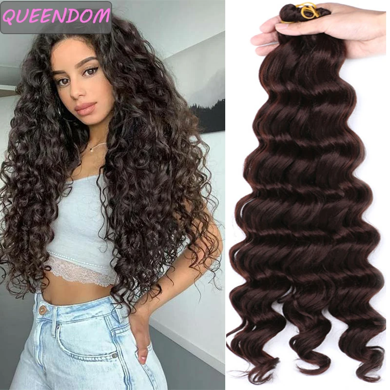 

Brown Long Deep Wave Crochet Braids Hair Ombre Blonde Burgundy Synthetic Braiding Hair Afro Wavy Bulk Hair Extensions for Women