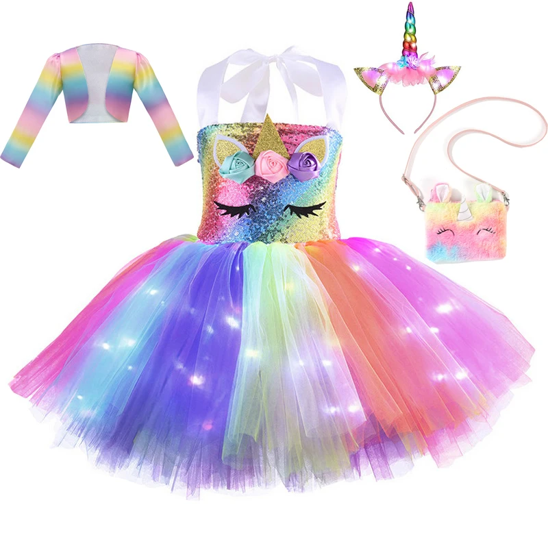 Рождественский светящийся костюм единорога для девочек вечерние на день