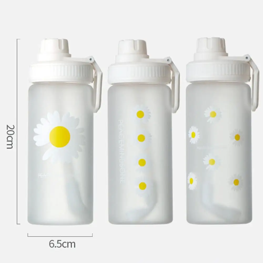 

550ml Outdoor Marguerite Flower Print Drinking Straw Water Bottle Leak-proof Cup