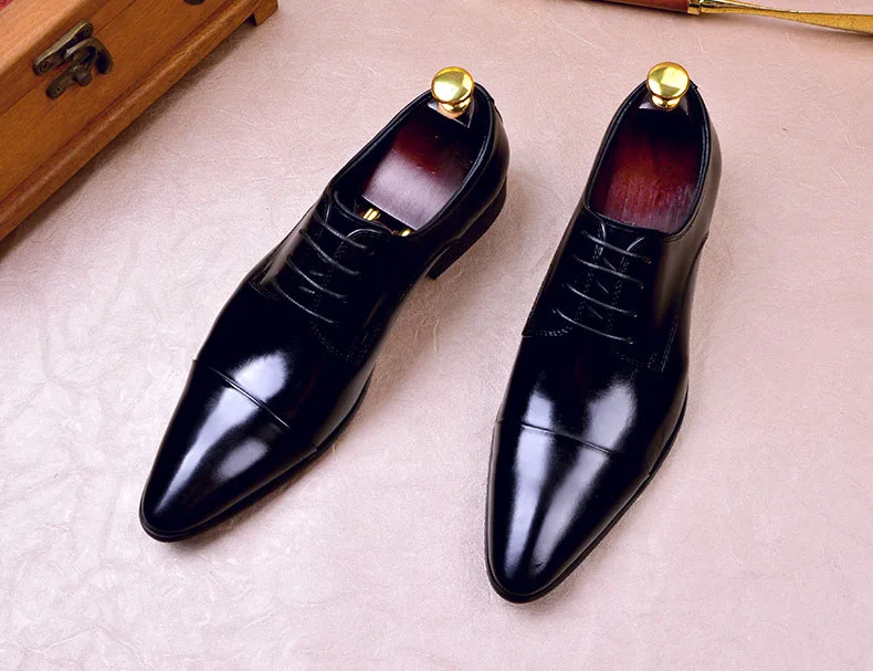 

QYFCIOUFU Brand Mens Dress Shoes Genuine Cow Leather High Quality Pointed Toe Italian Shoes Men Formal Business Wedding Shoes