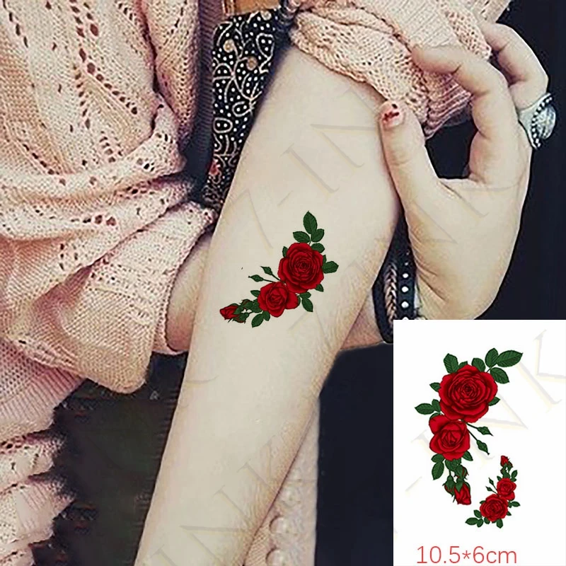 

New Waterproof Temporary Tattoo Sticker Red Rose Lavender Fake Tatto Flash Tatoo Tatouage Wrist Foot Hand Arm For Girl Women Men