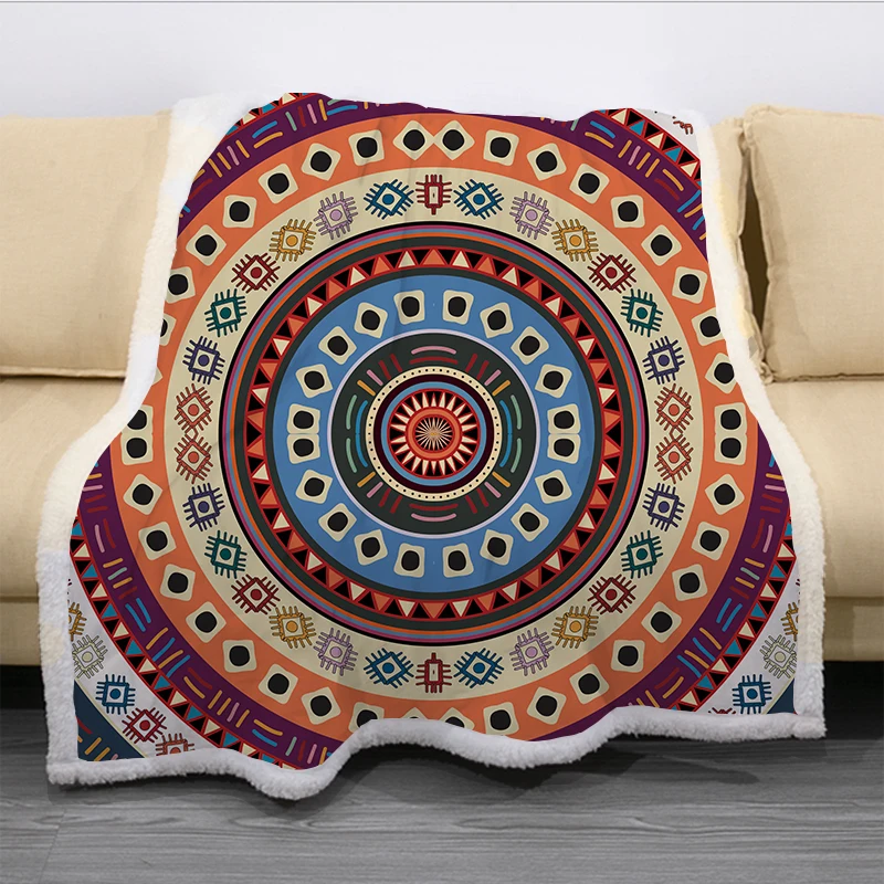 

Bohemia Ethnic Mandala Funny Character Blanket 3D Print Sherpa Blanket on Bed Home Textiles Dreamlike Style 07