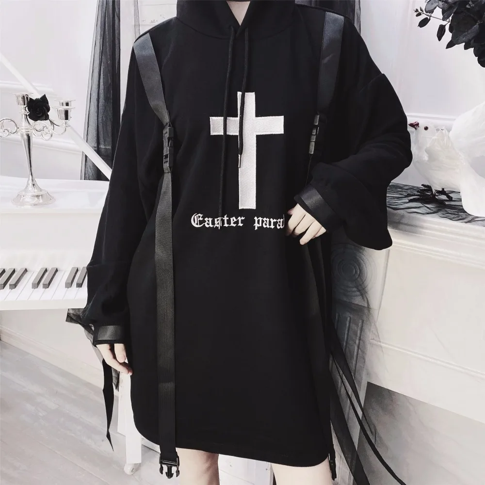 Ruibbit Женская Толстовка Harajuku Готический мультфильм печатных бархат с капюшоном модные повседневные панк уличная Черная Толстовка Осень