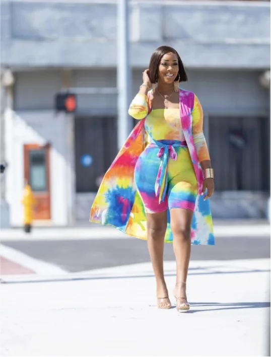 

Elastic Party For Women Fashion Set 2021 Two Piece Set Fashion New Tie Dye Suit Top + Short Trousers Africa Clothes Super