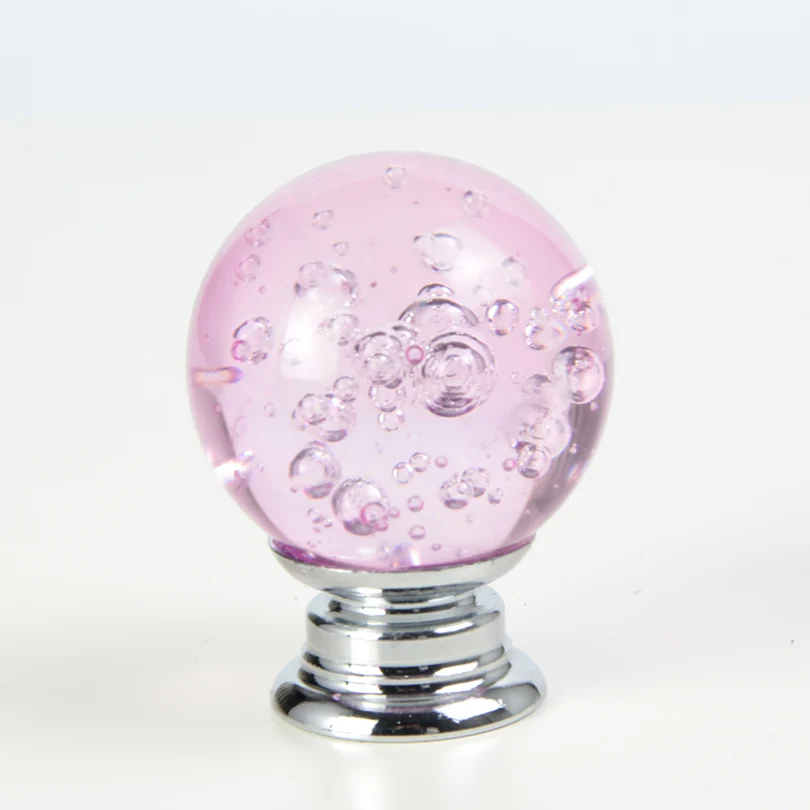 Pink Одно отверстие стеклянный шар Ручка мебельная ручка комода ручки Хрустальный Шкаф Потяните для мебели шариковая ручка - Цвет: Pink