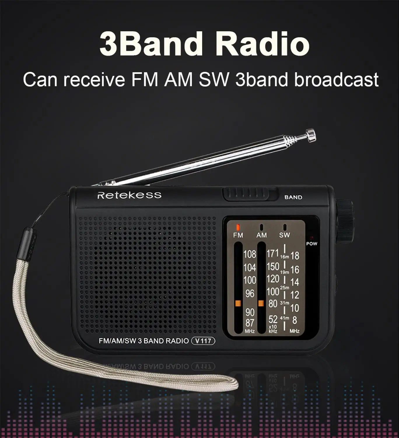 RETEKESS V117 радио портативный AM FM Небольшой Аварийный транзистор радио приемник коротковолновой батареи питание тюнер приемник для старшего