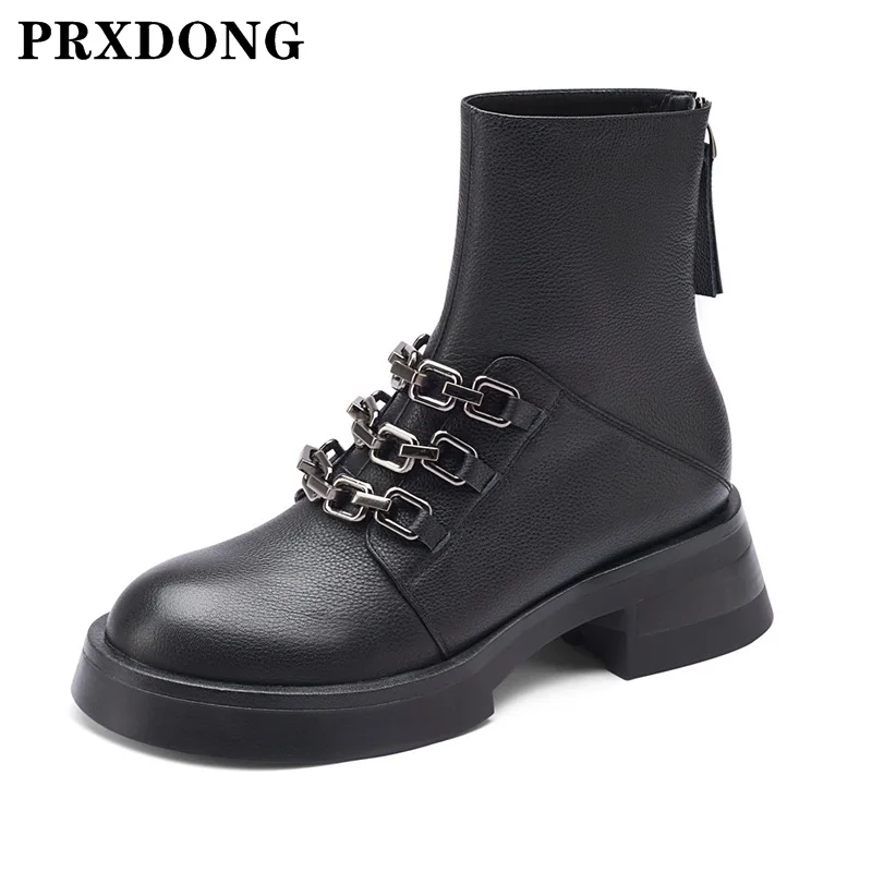 

Brand Women Ankle Boots New Autumn Winter Warm Shoes Genuine Leather Round Toe Thick Heels Zipper Black Beige Dress Casual Shoes