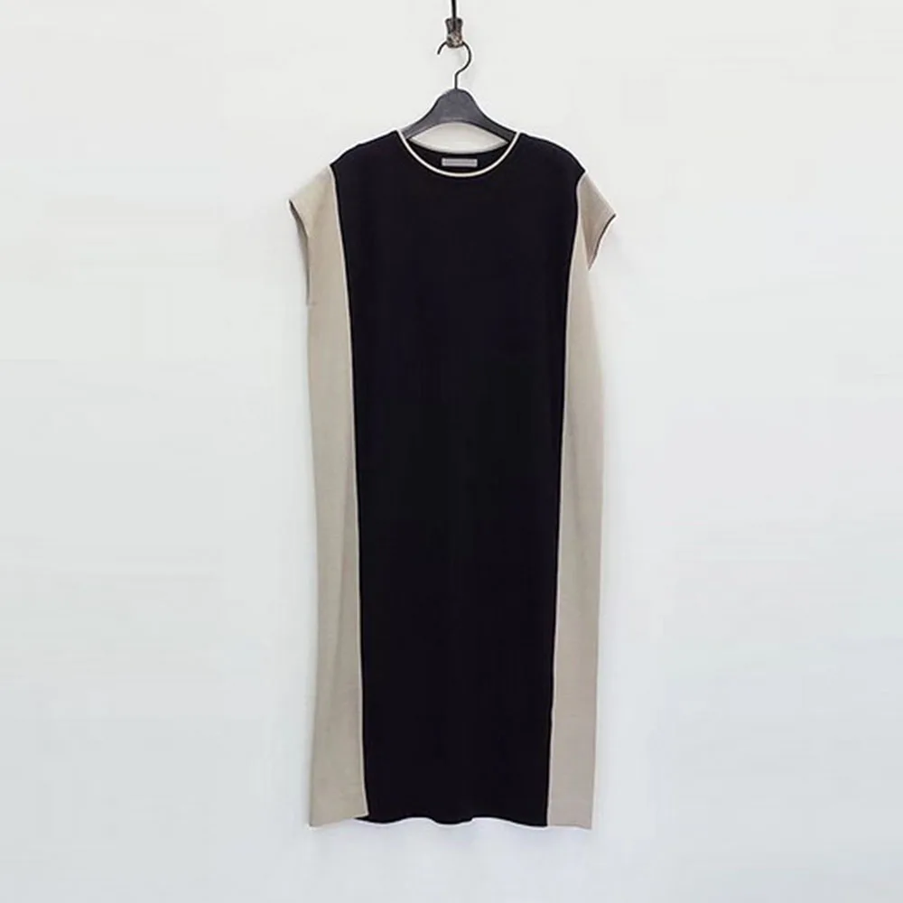 

HOT Khaki Korean Fashion 2020 Chic Causal Dress Women Summer Dresses Black Patchwork Designer Brand Retro Office School Young