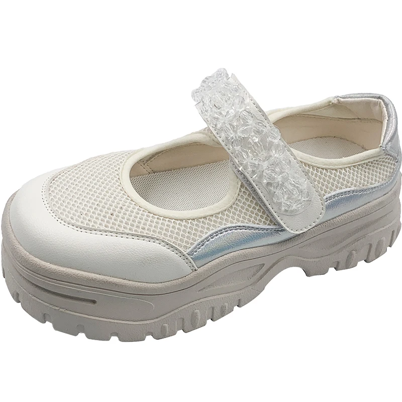 

All-Match Round Head Shallow Mouth Ladies Single Shoes Spring And Summer New Mesh Breathable Thick Sole Casual Shoes