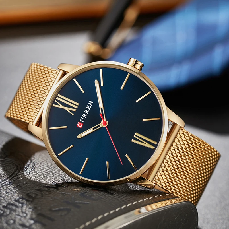 

Quartz Watch Men Sports Mens Watches Top Brand Luxury Casual Gold quartz-watch stainless steel ultra thin clock CURREN 8238