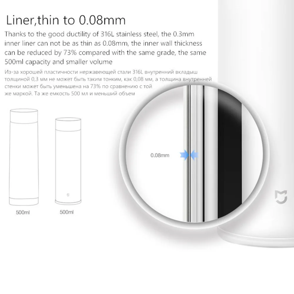 500 мл Xiaomi Mijia термос чашка сохраняющая тепло Тепловая вакуумная кружка 12 часов