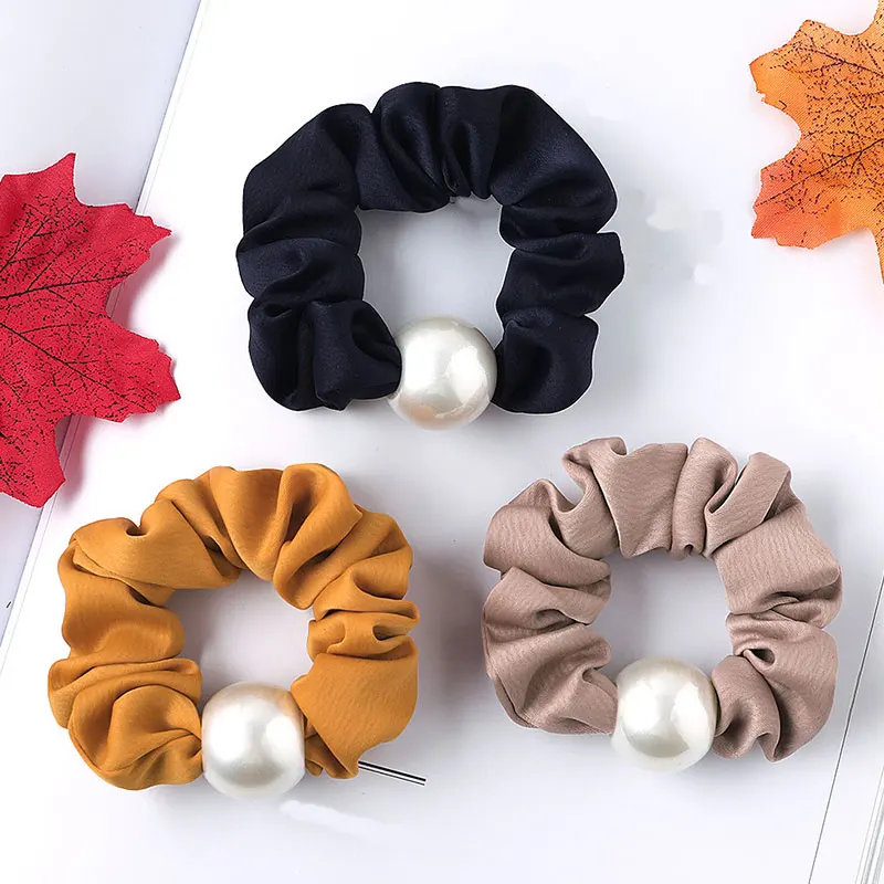 Женские атласные резинки для волос с жемчугом яркие цвета аксессуары 2019| |
