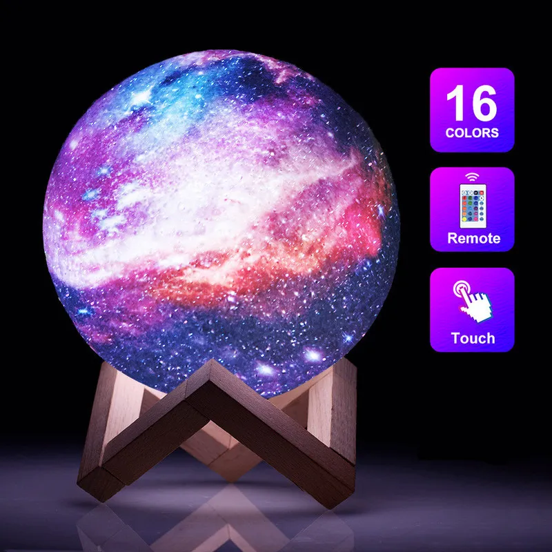 

3D Moon Light Lamp Rechargeable Touch 16 Colors Space Night Light Remote Control Moon Lamp with Stand Galaxy Lamp for Kids Gifts