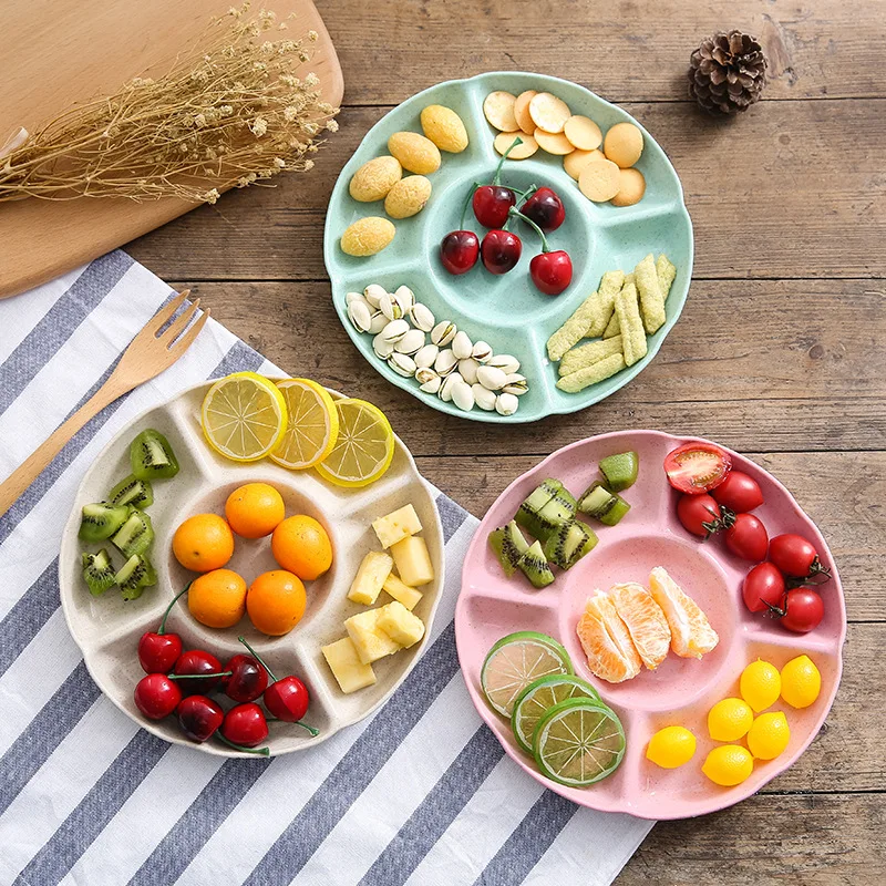 1 шт. пшеничная соломенная стебель Фруктовая тарелка круглые пять сеток разделенные закуски
