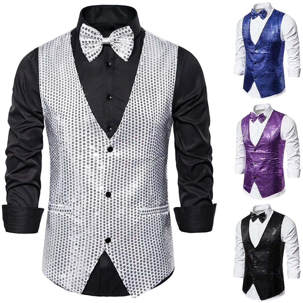 Adisputent 2019 мужские Искрящиеся с блестками жилет Slim Fit костюм юбкой для сцены ужин
