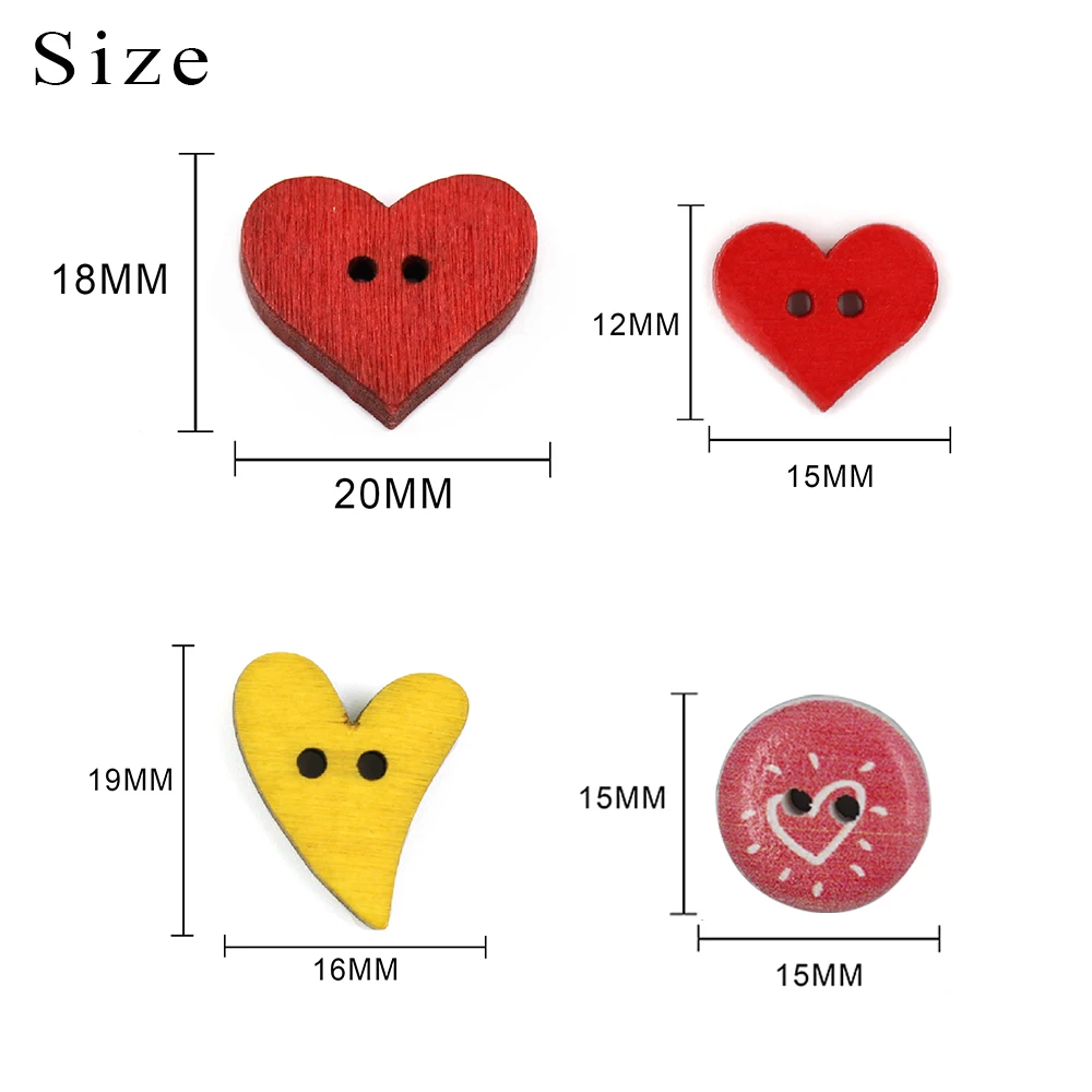50 шт. кнопки деревянная в форме сердца для одежды 2 отверстия швейная кнопка