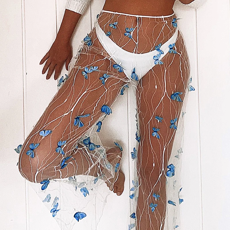 

CuteNOVA Spring and summer new sexy perspective iris adornment bell mouth loose trousers