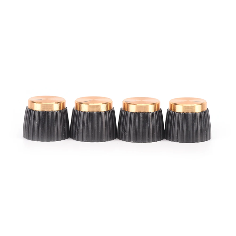 

Hot 10pcs Guitar Amplifier Knob black with gold cap Rotary Knobs Electric Guitar Acoustic Guitar volume button cap