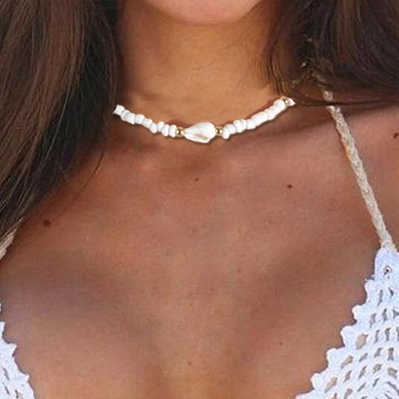 

17KM Bohemian Natural Shell Choker Necklace for Women Girls Fashion Summer Beach Charm Seashell Beads Choker Necklaces Jewelry