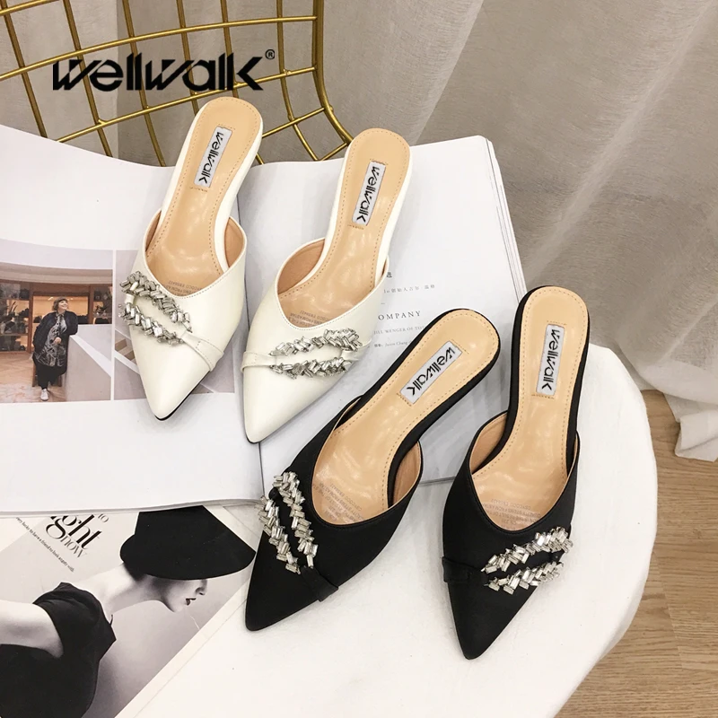 Роскошные женские туфли-лодочки Для женщин каблуки тапочки острый носок Стразы