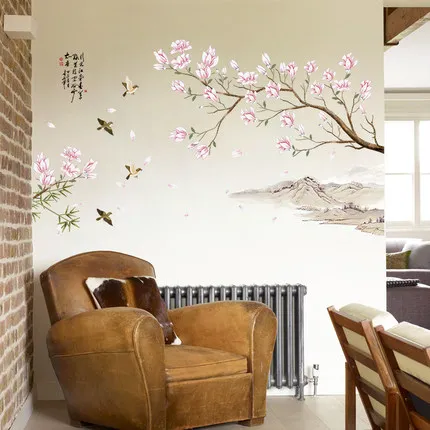 Magpie Peach Blossom наклейки на стену в китайском стиле обои для гостиной ТВ фон
