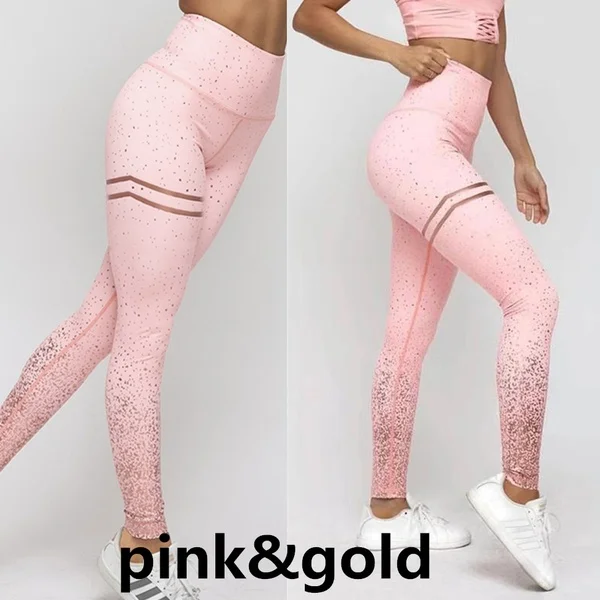 pink-gold Леггинсы для тренировок с высокой талией, колготки для спортзала с эффектом пуш-ап, женские бесшовные легинсы с принтом, штаны для йоги, штаны для фитнеса, контроль живота, спортивные брюки - Цвет: pink-gold
