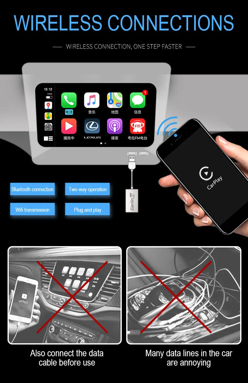 Carlinkit Carplay A3, беспроводной адаптер для Apple Carplay, Android, Автомобильный ключ для Iphone, автомобильный, wifi, Bluetooth, MIMI, зеркальная связь