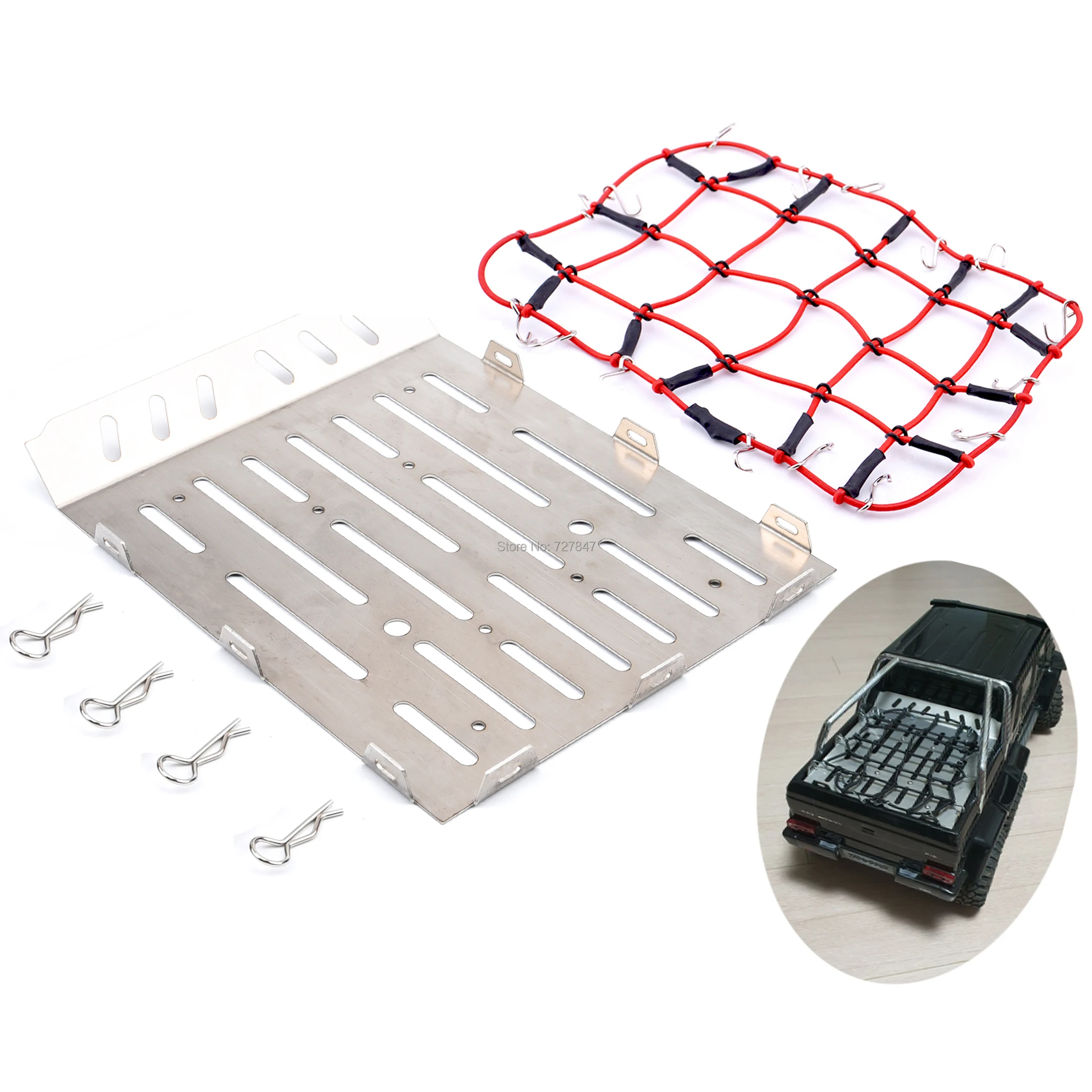 

RC Crawler Stainless Steel TRX-6 Rear Trunk Plate& Elastic Luggage Net for TRX Mercedes-Benz TRX6 G63 AMG 6x6 Upgrade Parts
