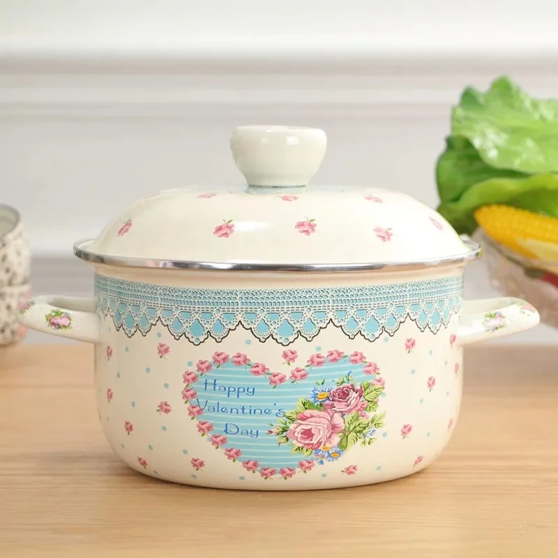 

Кастрюля эмалированная для супа, толстая посуда 18-26 см с двойными ушками, газовая универсальная для индукционной плиты