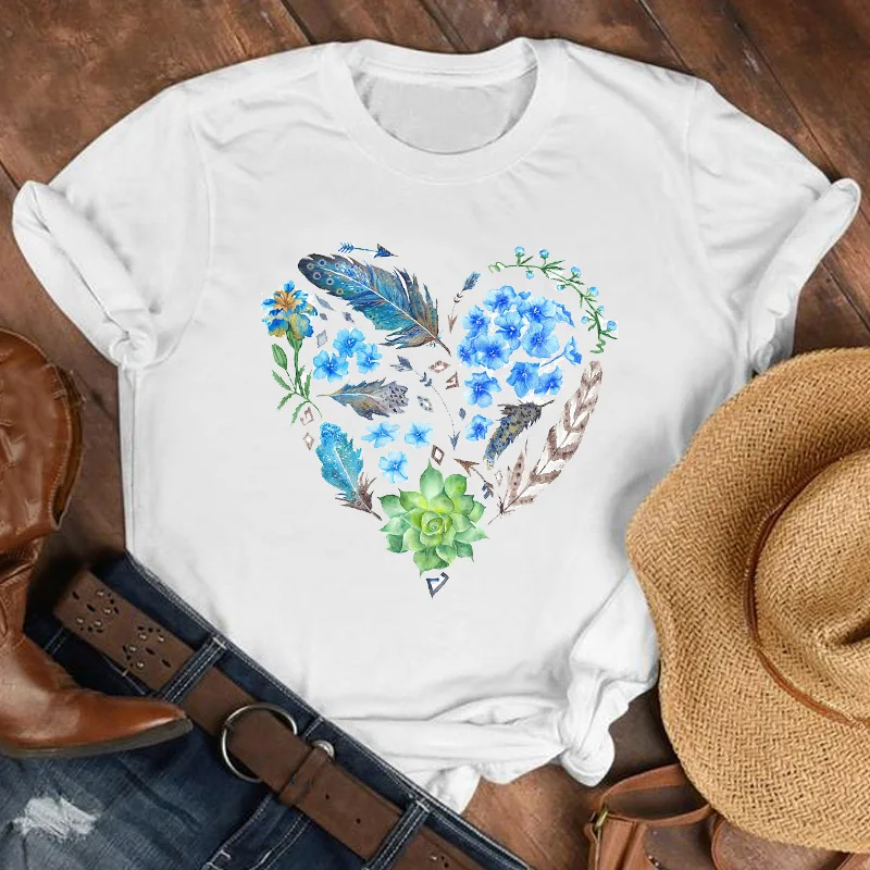 

Women Lady Feather Floral Flower Vintage 90s Cute Summer Fall Shirt Clothes Womens Top Female Print T Tshirt Tee Graphic T-shirt