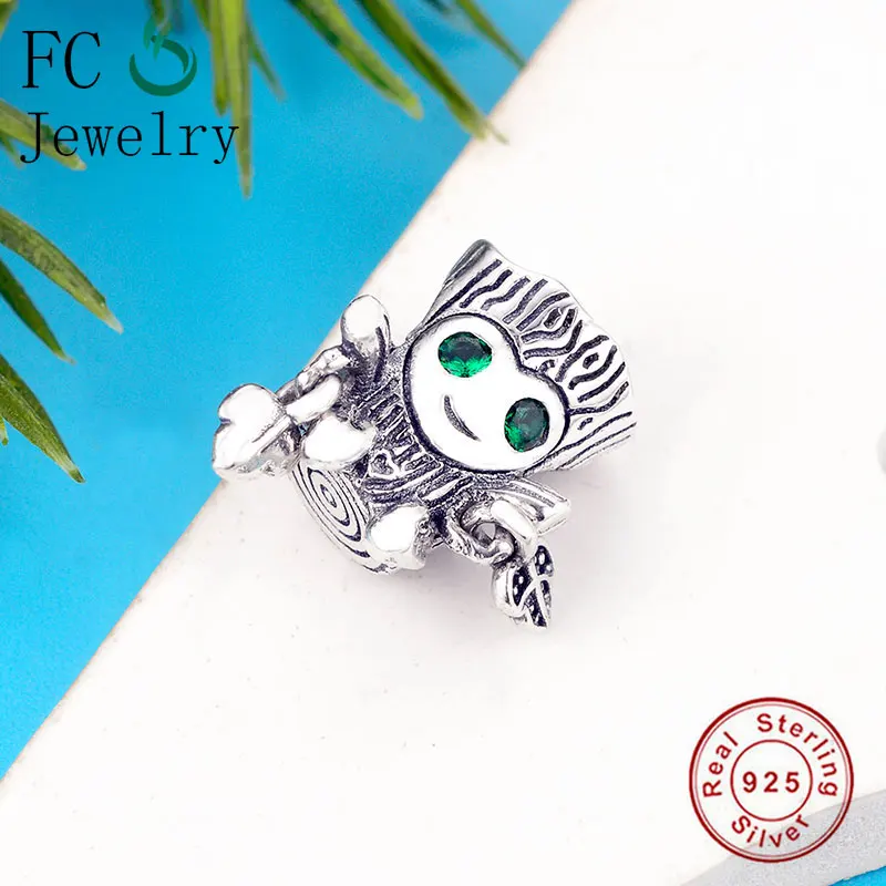 FC ювелирные изделия подходят для браслетов Pandora, Настоящее серебро 925, дерево, лист монстра, зеленый циркон, глаз, бусина