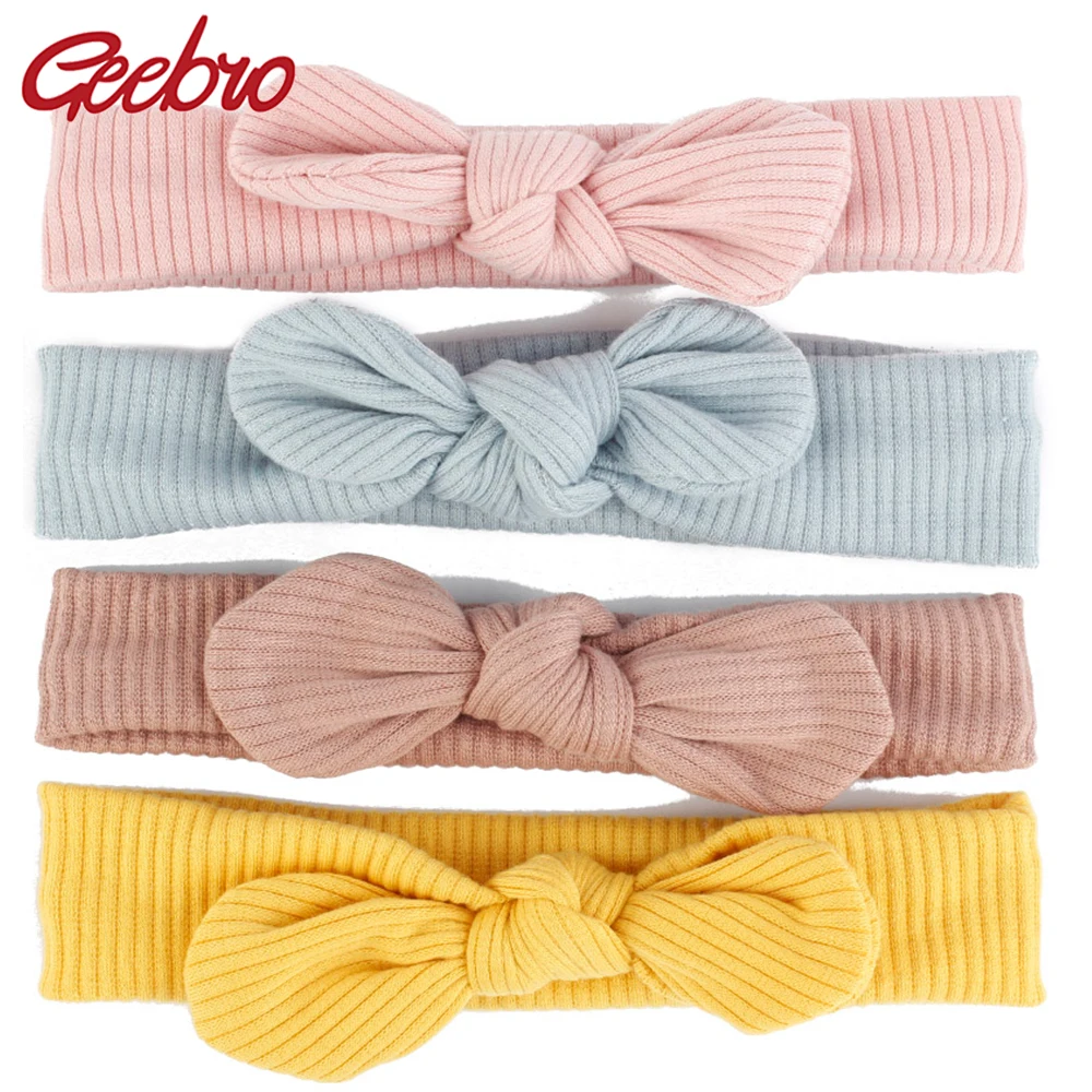 

Geebro Cute Newborn baby boys Girls Cotton Ribbed Bow knot headbands Kids Childs Soft Stretch Headwear Hair bands Accessories